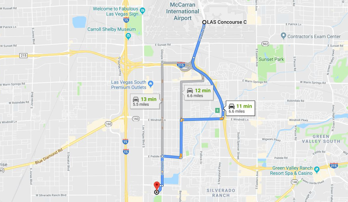 map showing airport to location of home