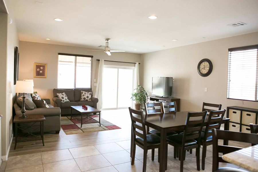 Kitchen and living room of LAS Crashpad